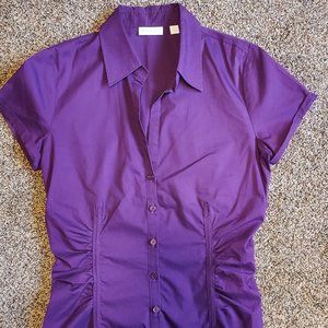 Women's New York & Company Short Sleeve Button Down - Purple